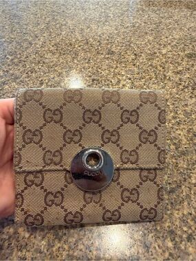 Gucci Brown GG Canvas Snap Card Holder Wallet